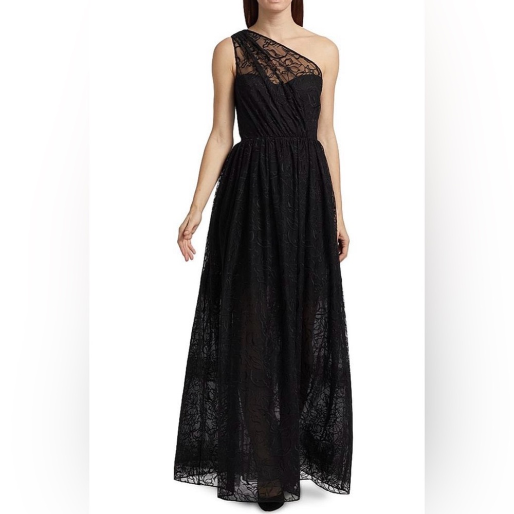 As It May Black Lace One-Shoulder Evening Gown